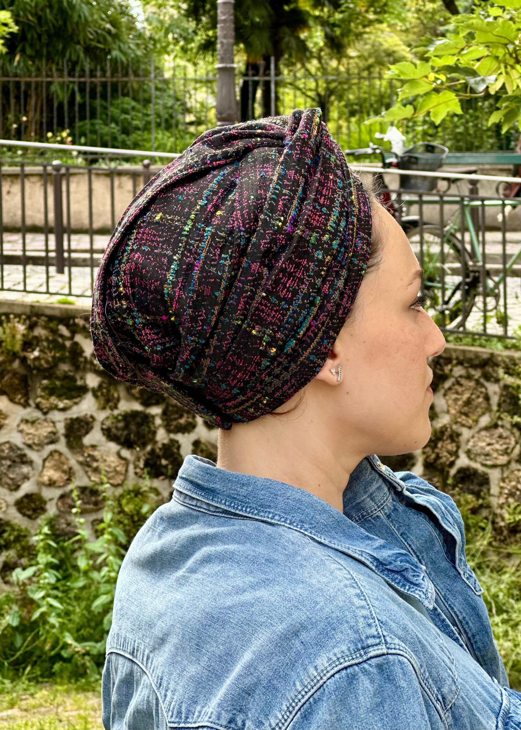 Turban Tweed Multicolore Fond Noir