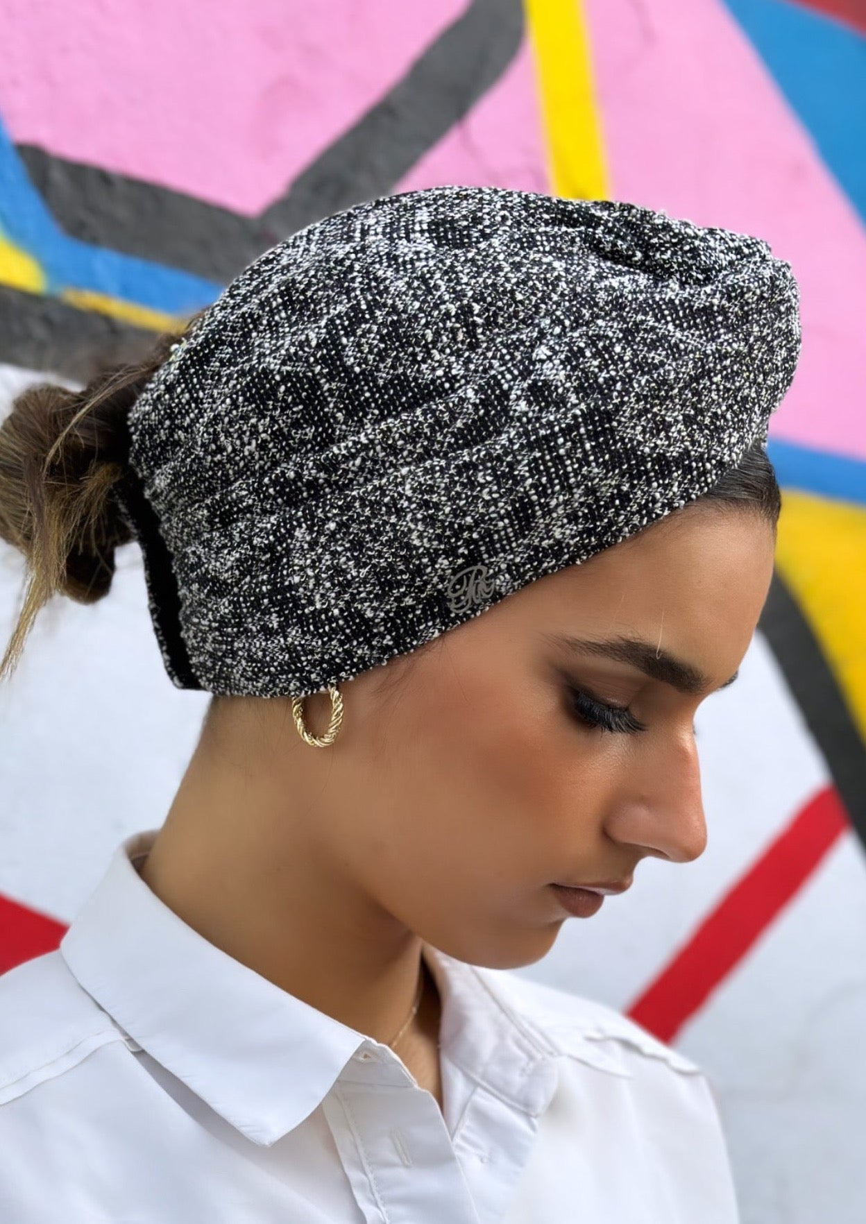 Turban Jacquard Noir et Blanc