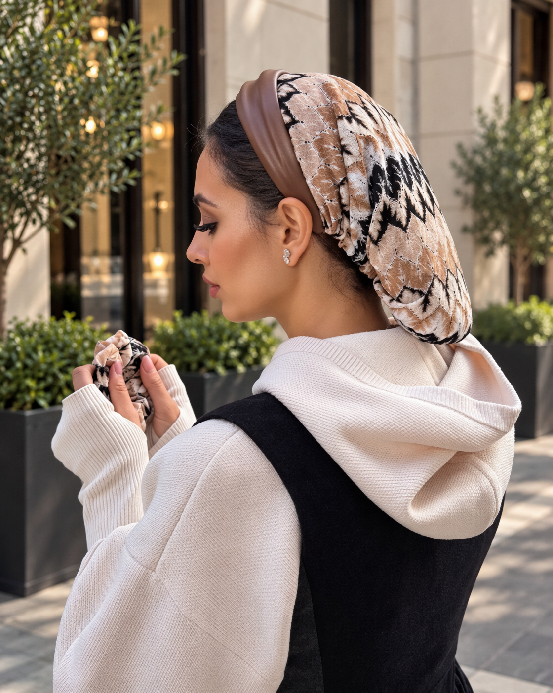 Chloé - Serre-tête filet Beige et Camel