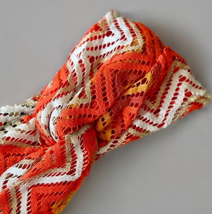 Turban Maille orange et écru