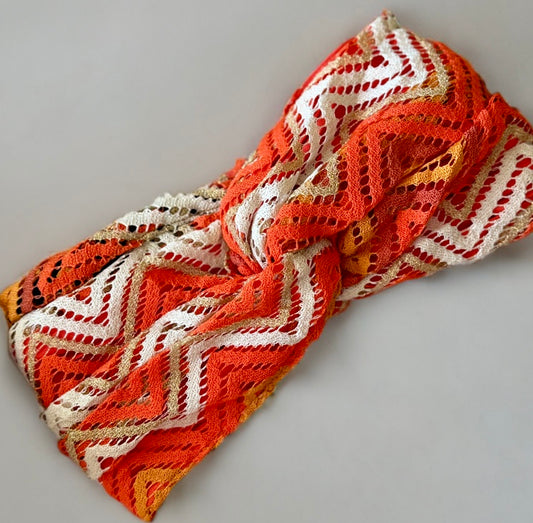 Turban Maille orange et écru