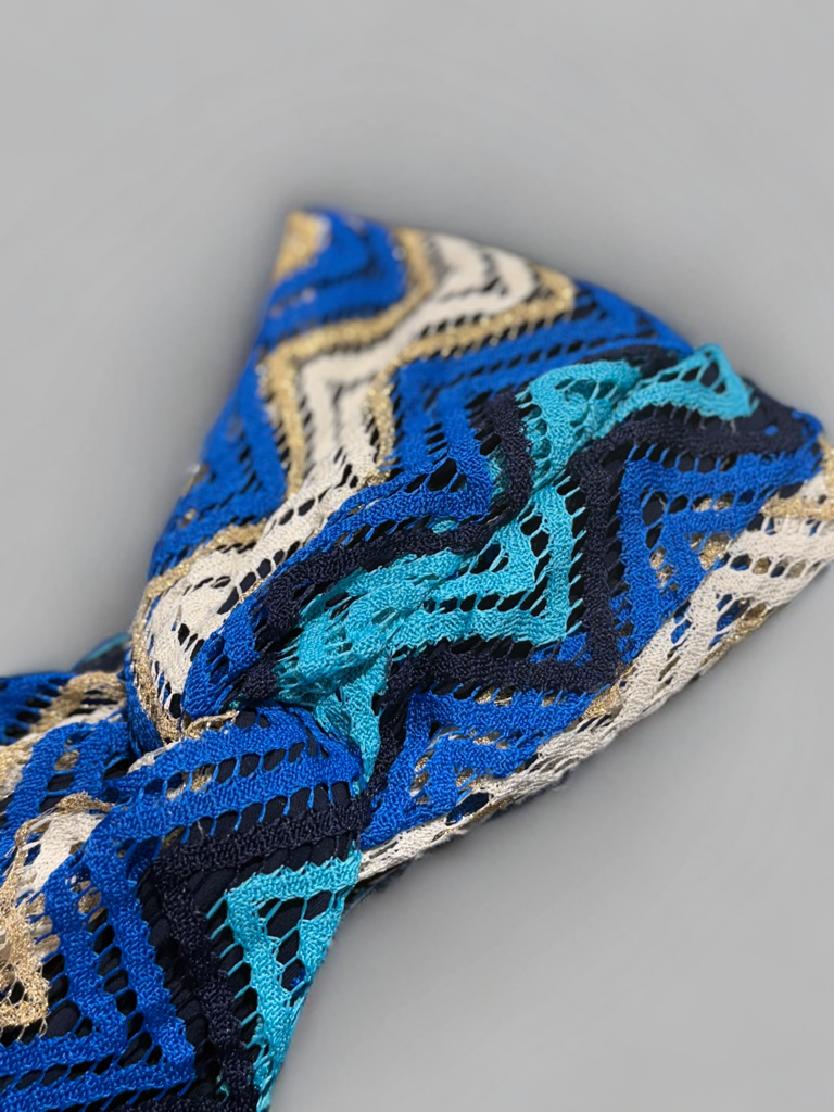 Turban Maille dentelle bleu écru blanc